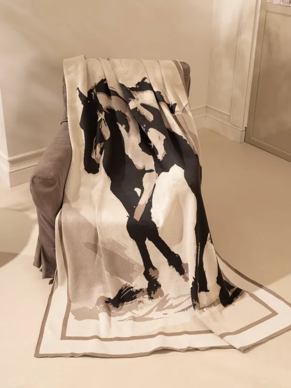 Жамылғы, 130х170 см, мақта, қоңыр, Жылқылардың эскизі, Horse, image-3