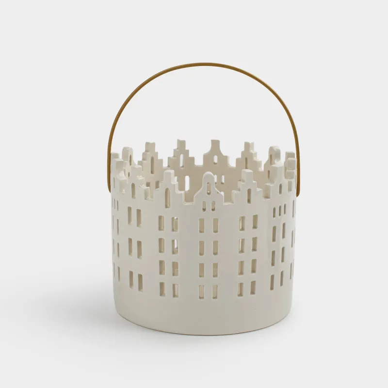 Шам ұстағыш, 11 см, шай шамына арналған, тұтқасы бар, керамика/металл, сүт түстес, Үй, Snow sparks