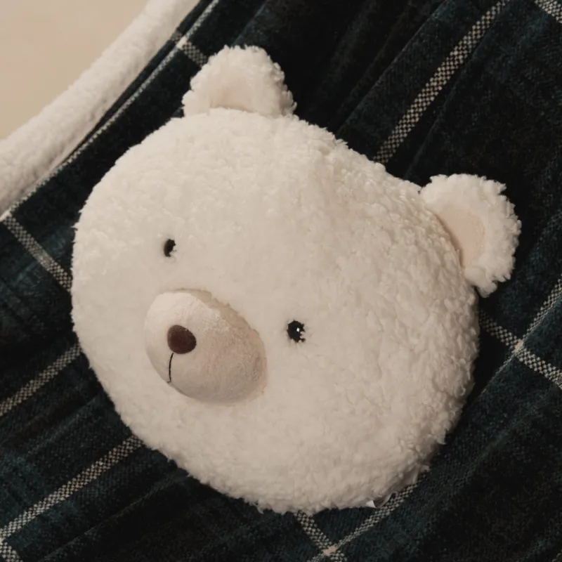 Подушка декоративная, 30х25 см, плюш, белая, Медведь, Bear