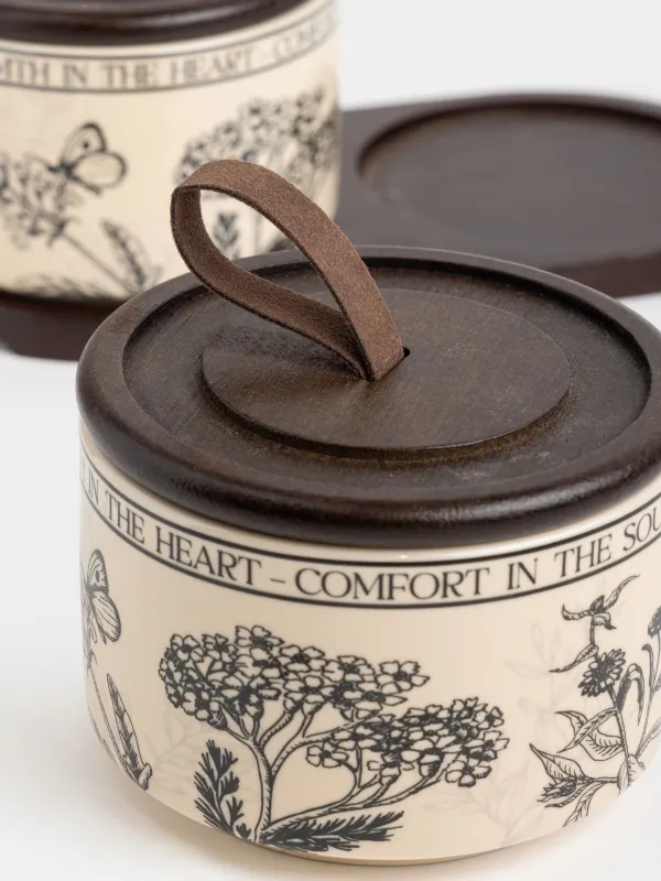 Сақтау ыдысы, 9х7 см, 200 мл, 2 дана, тұғырда, керамика/бамбук, сүт түстес, Shelter, image-4