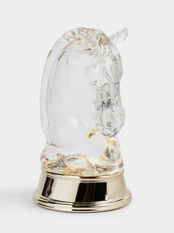 Снежный фонарь, 23 см, с подсветкой, пластик, золотистый, Лошадь с блестками, Golden style, image-2