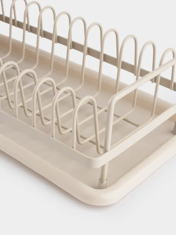 Ыдысқа арналған кептіргіш, 42х17 см, науасы бар, металл/пластик, сарғылт-қоңыр, Beige style, image-3