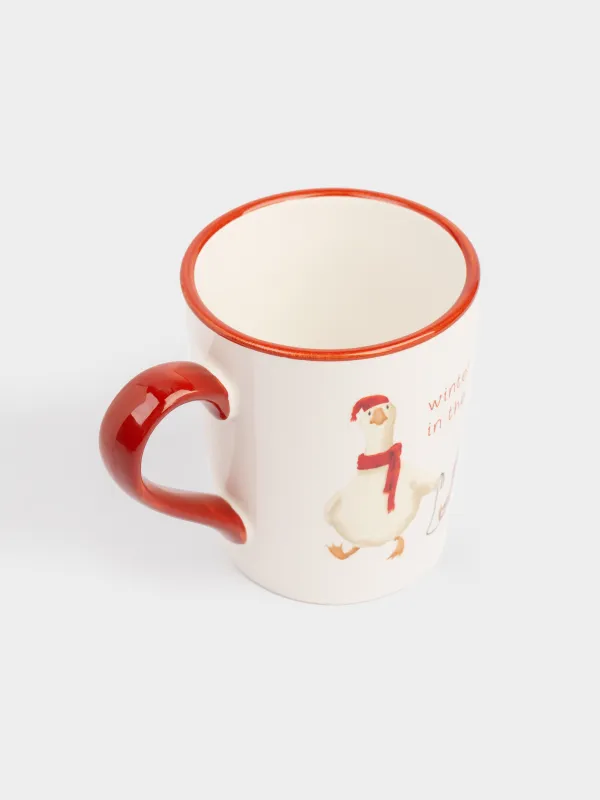 Кружка, 320 мл, керамика, бело-бордовая, Гусь с санками и подарком, Goose, image-2