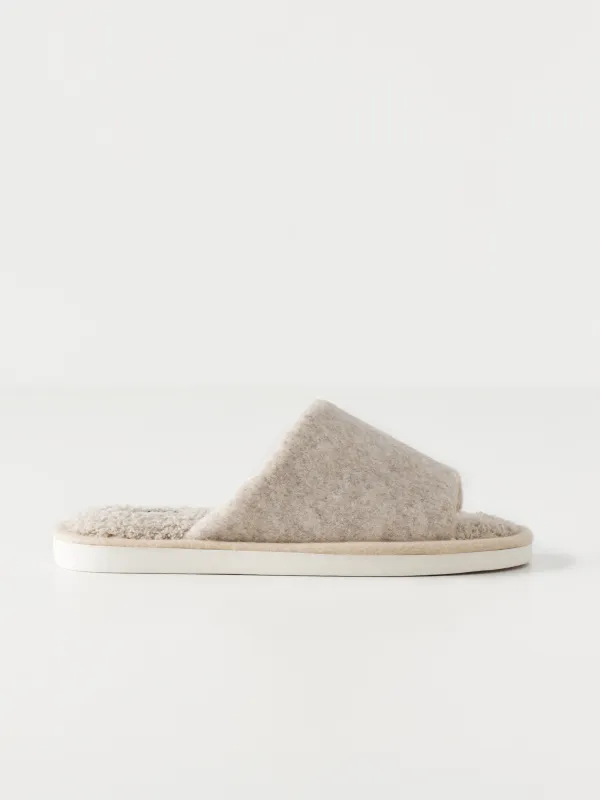 Тапочки женские, домашние, флис/фетр, песочные, Curled, image-0