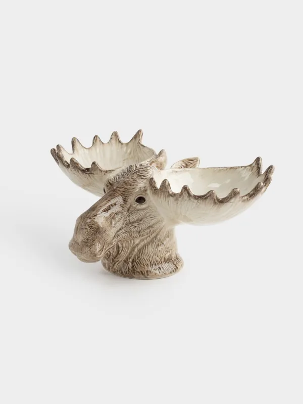 Бөлімдері бар тәрелке, 32х16 см, 2 бөлім, керамика, сүт түстес және қоңыр, Бұлан, Moose story, image-1