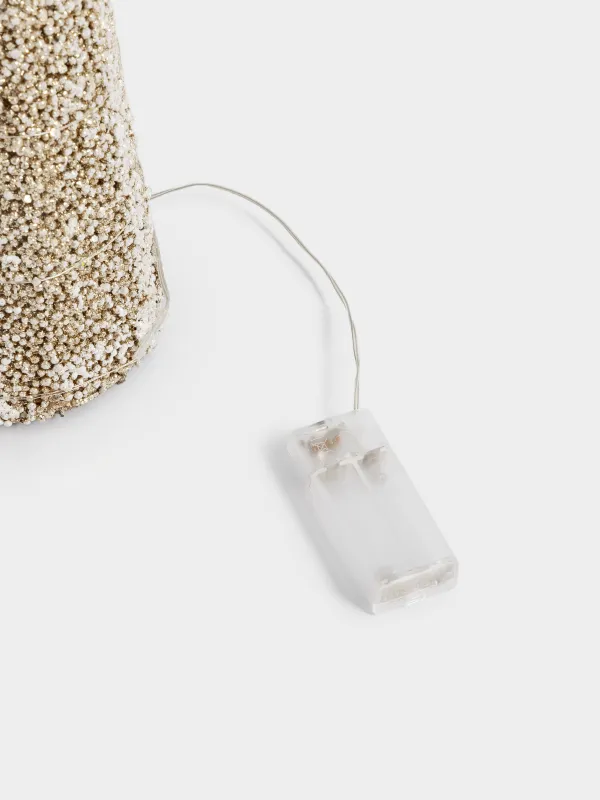 Шырша-конус, 40 см, жарықтандырылған, металл, шампан, Қарлы шырша, Frosty sparks, image-3