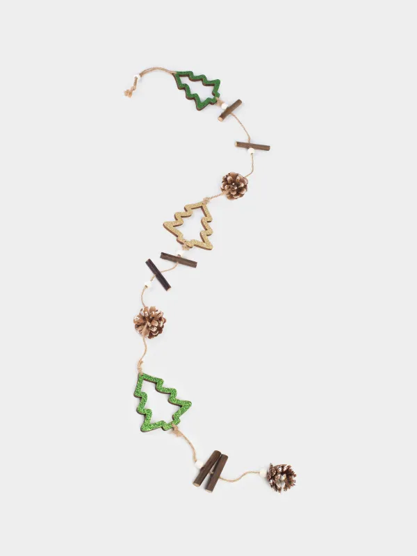Сәндік гирлянд, 1 м, ағаш, жылтырақтары бар, Шырша бүршіктері бар шыршалар, Figure wood, image-3