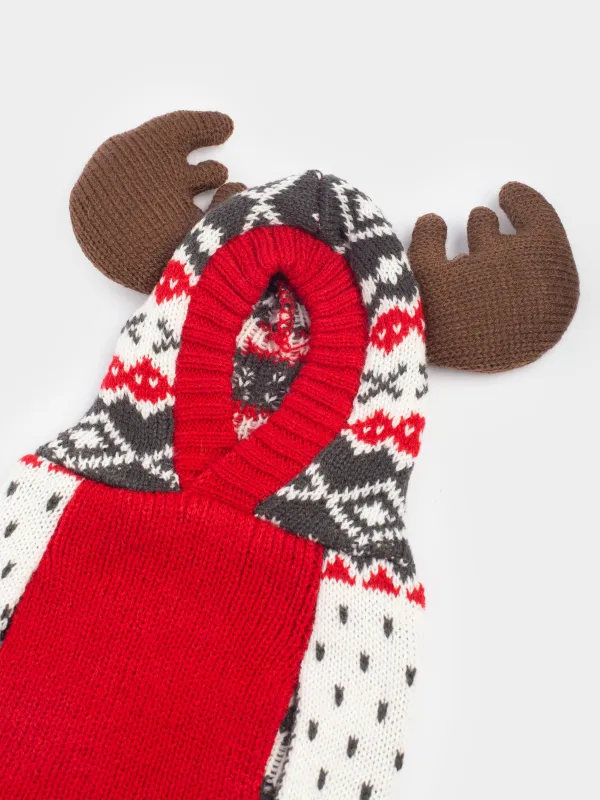 Свитер для животных, 25 см, р. XS, с капюшоном, акрил, бело-красный, Зимний узор, Fashion pet, image-4