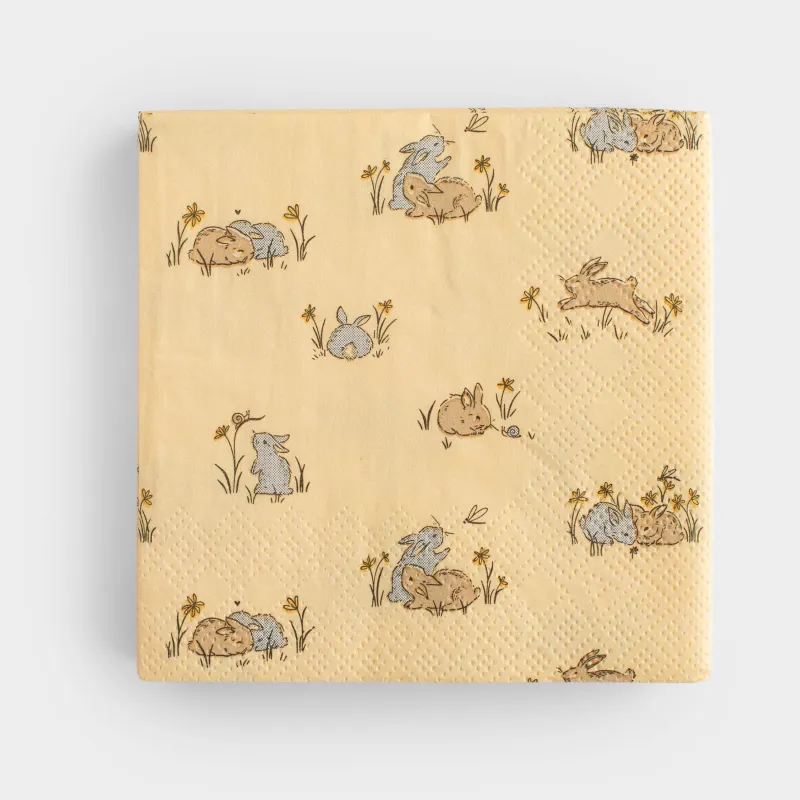 Салфетки бумажные, 21х21 см, 20 шт, квадратные, бежевые, Кролики на лугу, Easter, image-0