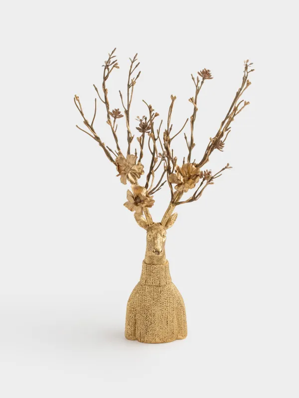 Статуэтка, 40 см, полирезин, золотистая, Олень в свитере, Deer, image-0