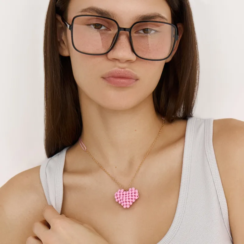 Цепочка, 50 см, с подвеской, пластик/металл, розовая, Сердце, Jewelry heart