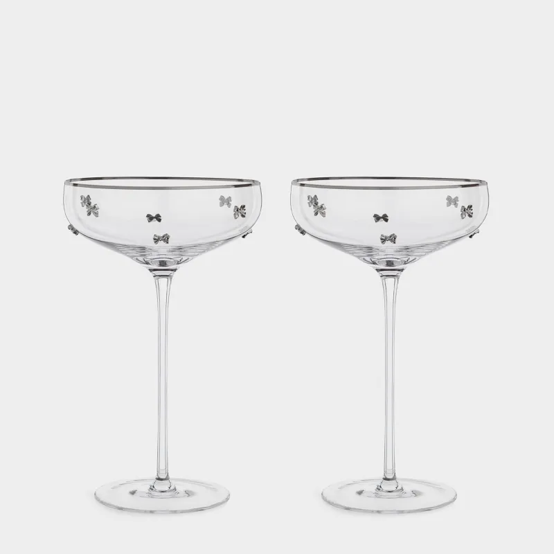 Шампан бокалы, 250 мл, 2 дана, хрусталь шыны, күміс жиектері бар, Ferentino