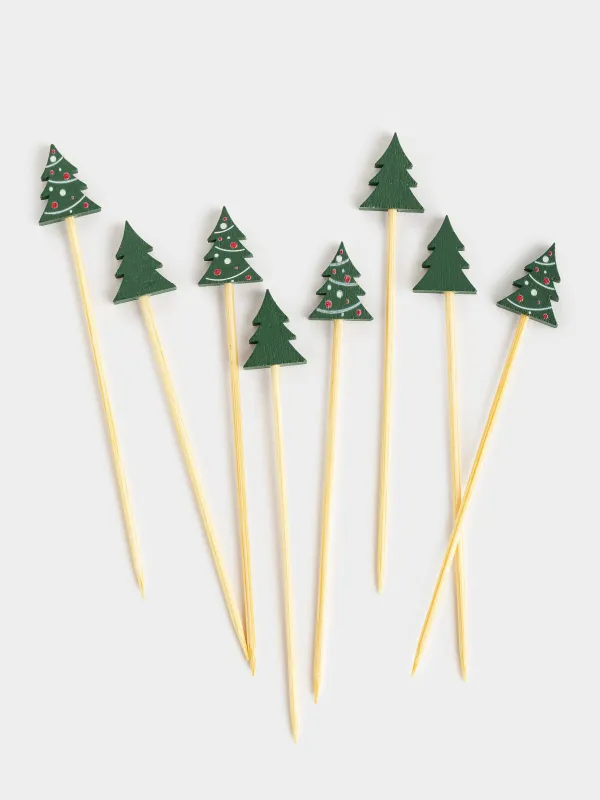 Шпажка для канапе, 9 см, 20 шт, бамбук, зеленая, Наряженная ель, Elegant details, image-1
