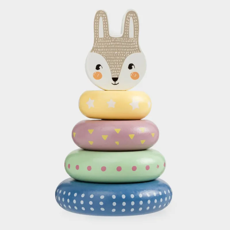 Игрушка развивающая, 14 см, дерево, цветная, Пирамидка кролик, Kiddy