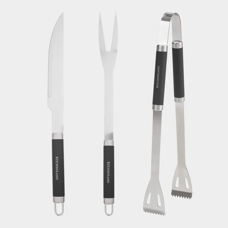 Барбекюге арналған жиынтық, 3 зат, былғары қапта, болат/пластик/эко-былғары, BBQ, image-2