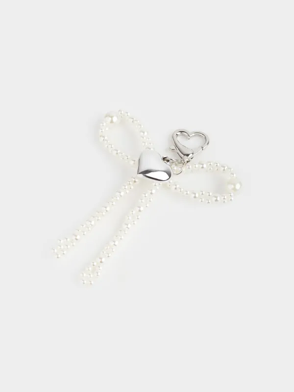 Салпыншақ, 9 см, акрил/металл, күміс, Жүрек және моншақтар, Pearl heart, image-1