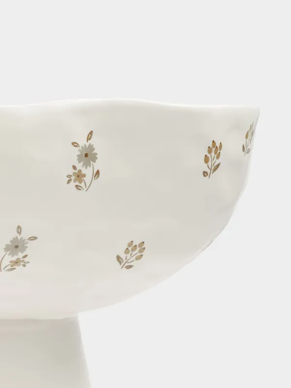 Ваза для фруктов, 24x15 см, на ножке, керамика, молочная, Винтажные цветы, La flore, image-4