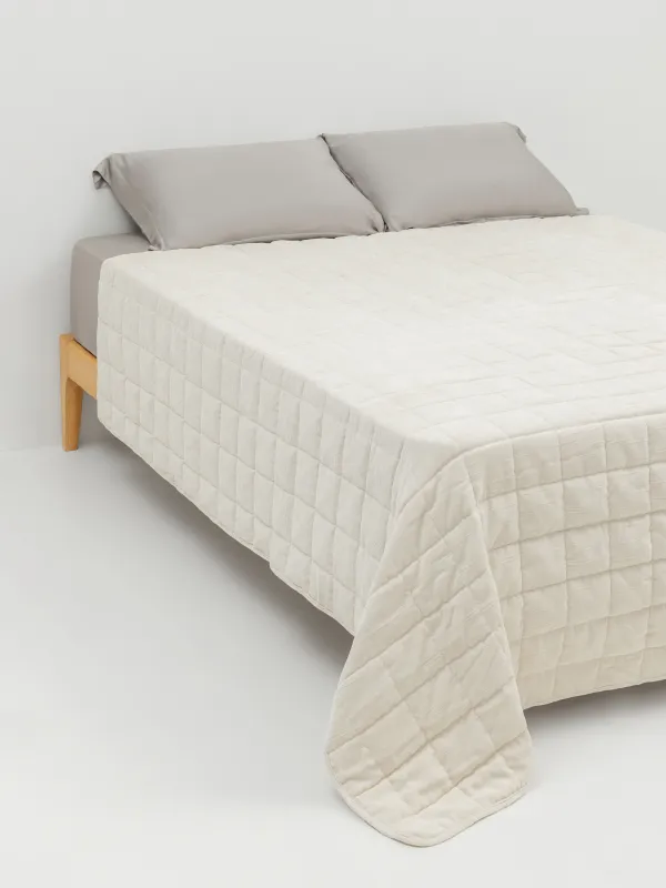 Төсек жапқыш, 220х240 см, сырылған, шенилл/микрофибра, сарғылт-қоңыр, шаршылар, Stitch chenill, image-0