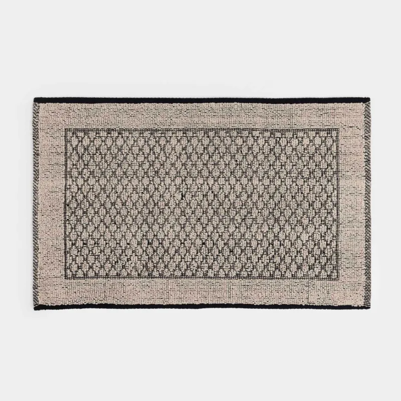 Коврик, 50х80 см, с бахромой, противоскользящий, хлопок, бежево-черный, Ромбы, Rhombic