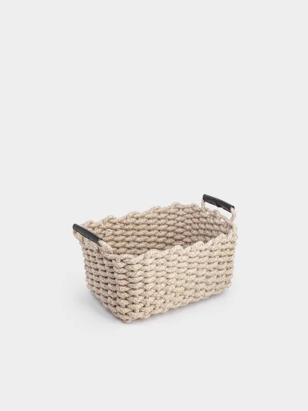 Корзина для хранения, 30х23х18 см, хлопок/полиэстер, прямоугольная, бежево-серая, Cozy striped, image-1