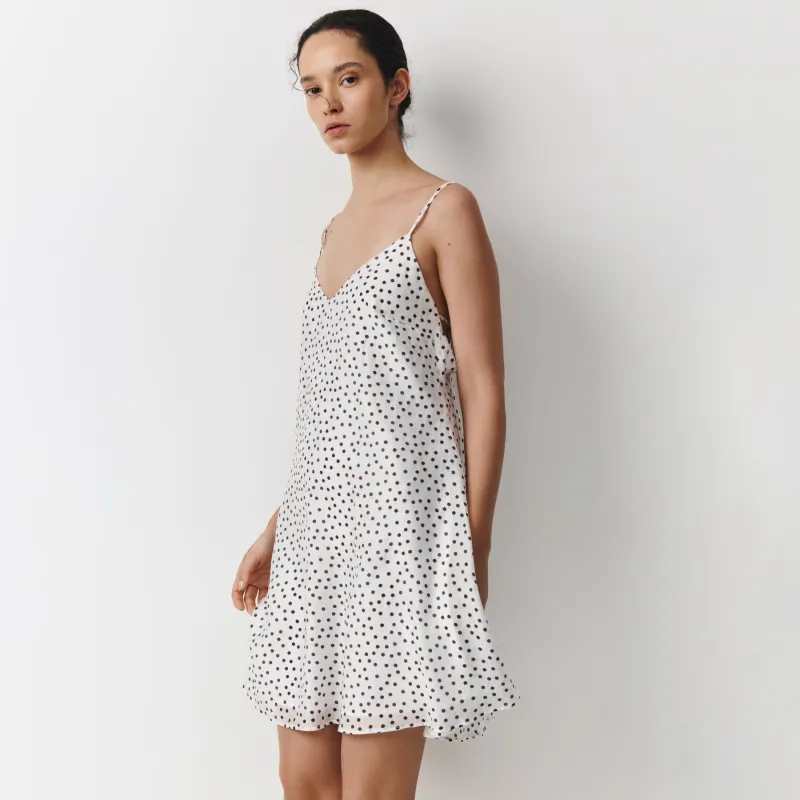 Әйелдер көйлегі, мини, өлшемі L, белдіктері бар, желбіршектері бар, лиоцелл/полиэстер, сүт түстес, Нүктелер, Keri