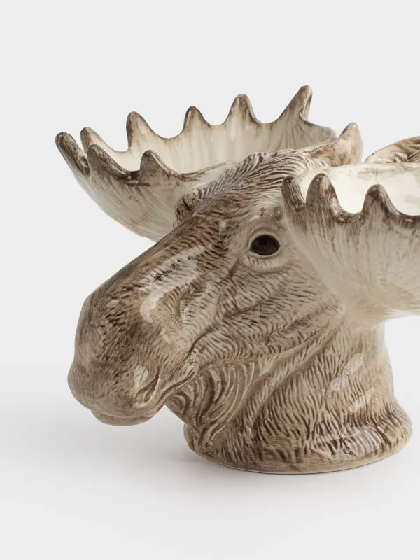 Бөлімдері бар тәрелке, 32х16 см, 2 бөлім, керамика, сүт түстес және қоңыр, Бұлан, Moose story, image-2