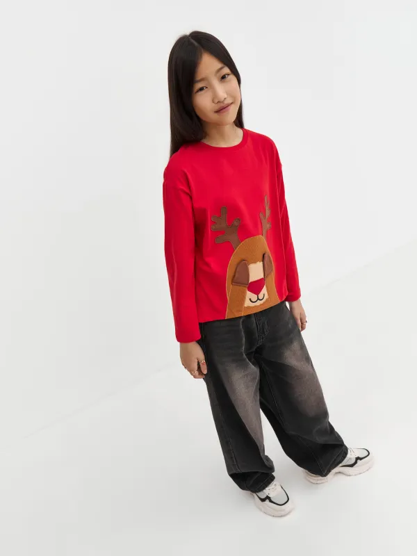 Балаларға арналған лонгслив, өлшемі 104 см, мақта, қызыл, Бұғы, Amelia, image-6