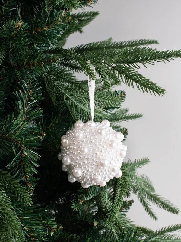 Игрушка елочная, 8 см, пенопласт/пластик, молочная, Шар в бусинах, Ball sparkle, image-3