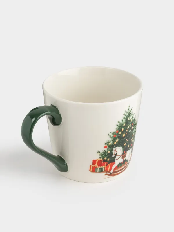 Кружка, 450 мл, фарфор N, бело-зеленая, Лошадка с елкой, Horse christmas, image-1