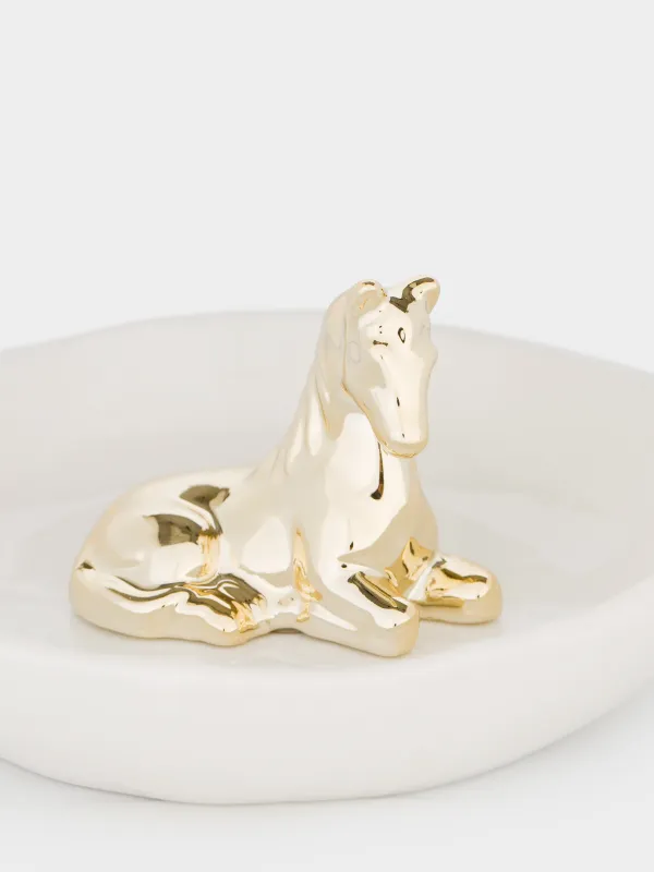 Держатель для украшений, 12х6 см, фарфор P, молочно-золотистый, Лошадь, Horse gold, image-3