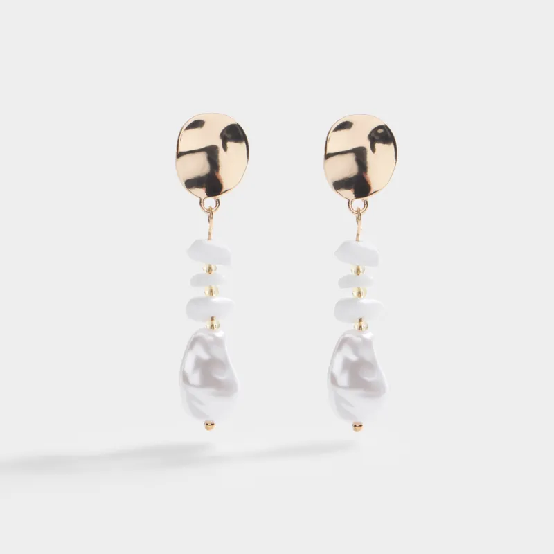 Пусет сырғалары, 6 см, 2 дана, болат/пластик/қабыршақ, алтын түстес, Jewelry seaside