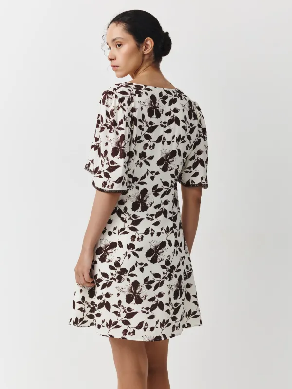 Әйелдер көйлегі, миди, өлшемі XS, қысқа жеңді, вискоза, сүт түстес, Гүлдер, Kirsti, image-3