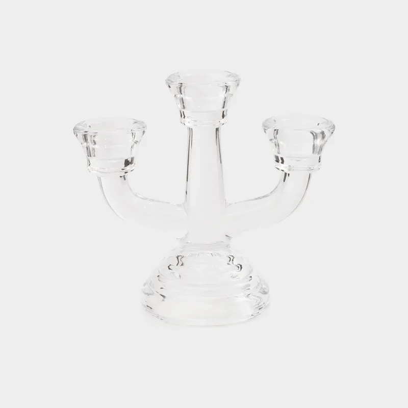 Шам ұстағыш, 13 см, 3 Шам, жіңішке, аяқты, шыны, Clear, image-0