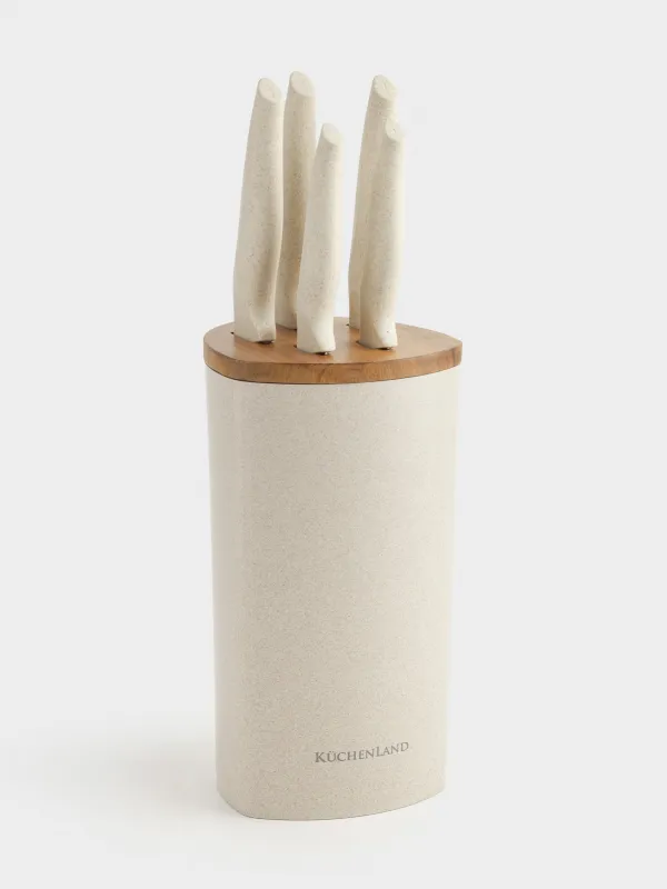 Набор ножей, 5 пр, в подставке, сталь/пластик/дерево, кремовый, Major, image-0