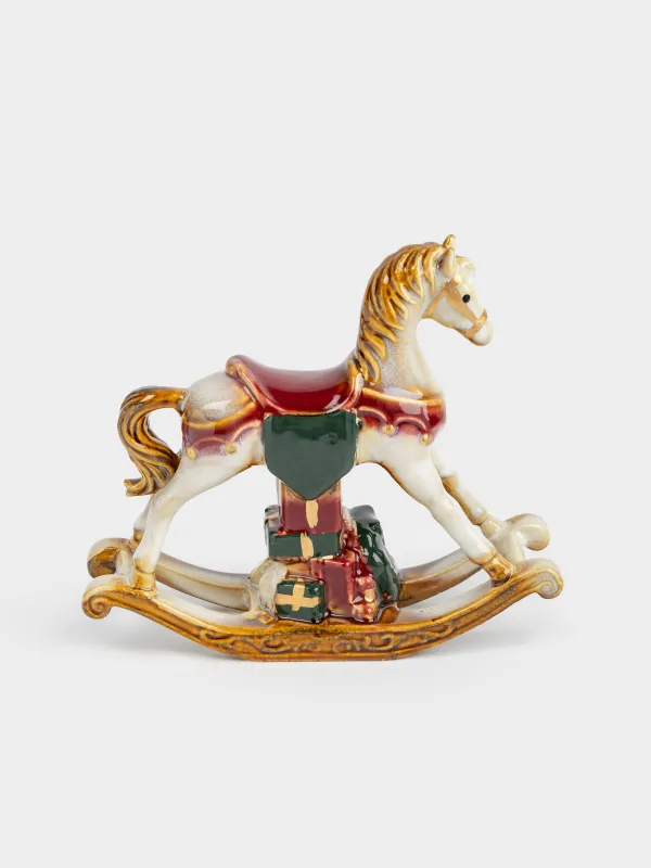 Статуэтка, 13 см, керамика, Лошадка-качалка с подарками, Christmas miracle classic, image-0