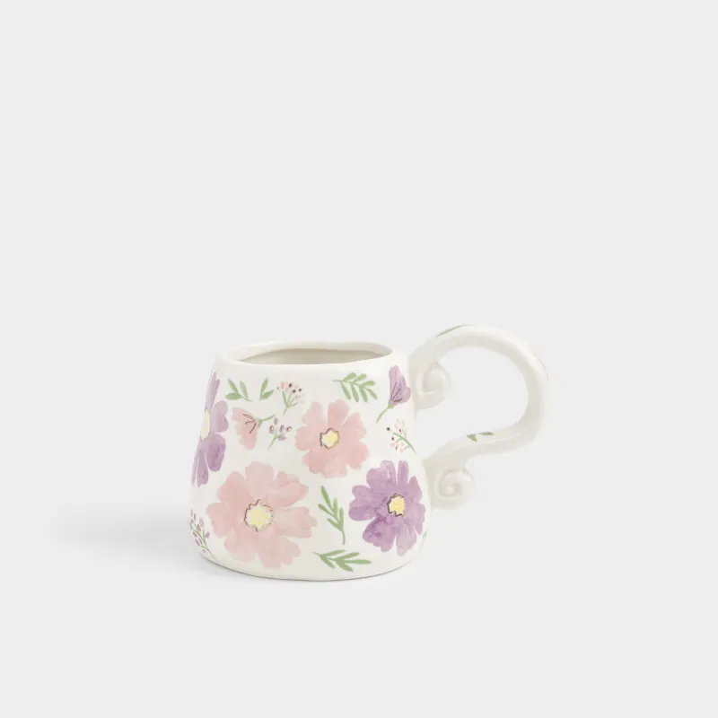 Кружка, 420 мл, керамика D, молочная, Цветы, Crumple flower