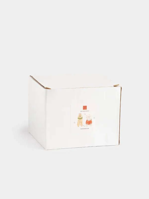 Саптыаяқ, 350 мл, керамика, сүтті қызыл, Сыйлықтары бар иттер, Christmas dog, image-4