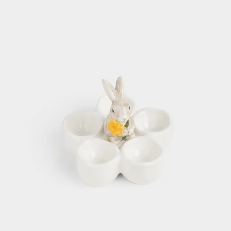 Пасха ыдысы, 14х11 см, 5 бөлім, керамика, сүт түстес, Гүлі бар қоян, Rabbit in narcis