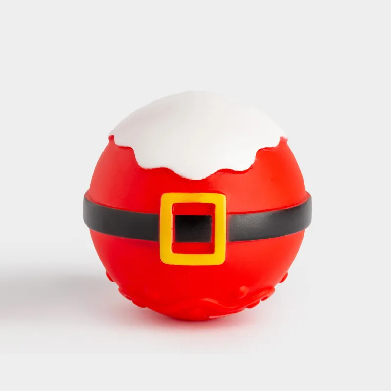 Иттерге арналған ойыншық, 8 см, сықырлағышы бар, резеңке, қызыл, Аяз атаның шары, Christmas pet