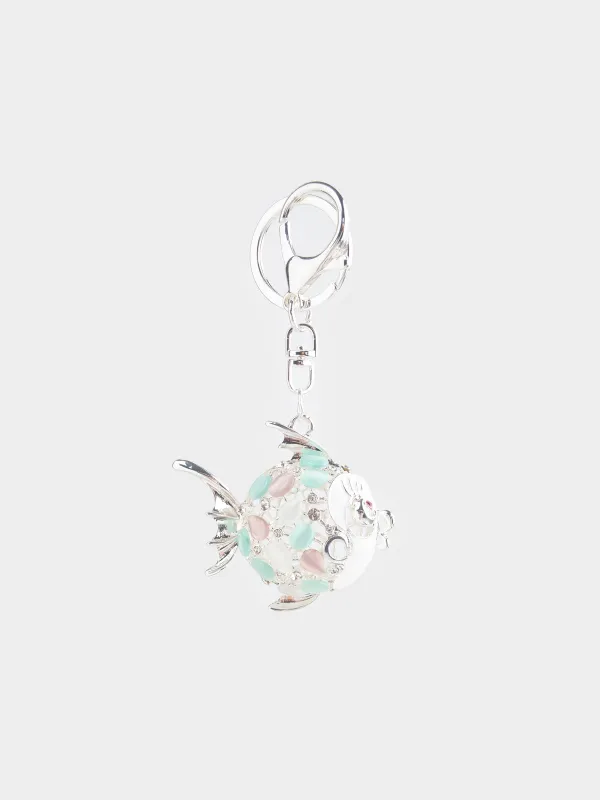 Салпыншақ, 12 см, металл/страздар, алтын, Шар балық, Keychain crystal, image-0