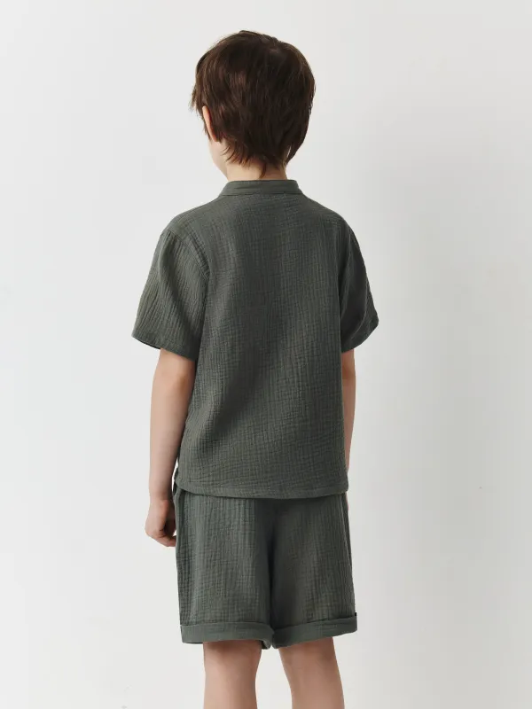 Балалар костюмі, өлшемі 98 см, шорттары бар, муслин, сүт түстес, Oliver, image-3