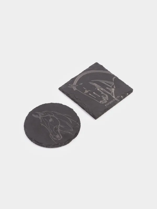 Набор подставок под кружку, 10 см, 2 шт, квадратный/круглый, сланец, Конь, Slate, image-1