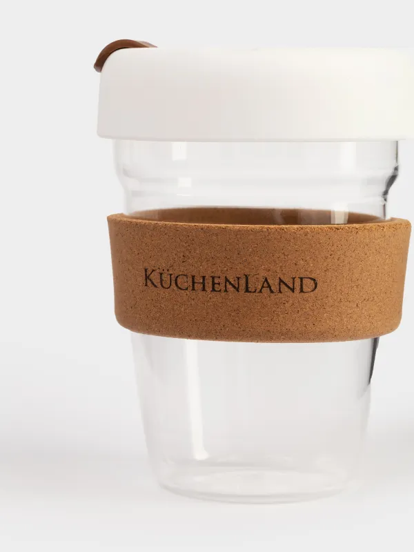 Стақан, 13 см, 350 мл, қақпағы мен манжеті бар, шыны Б/силикон/тығын, Clear cork, image-2