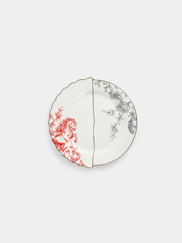 Десерт тәрелкесі, 20 см, фарфор N, ақ, күміс жиектері бар, Жылқы, Kairon horse, image-0