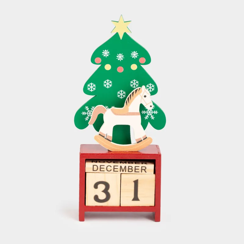 Үстел күнтізбесі, 14х7 см, текшелері бар, МДФ, жасыл-қызыл, Жылқы, Christmas style