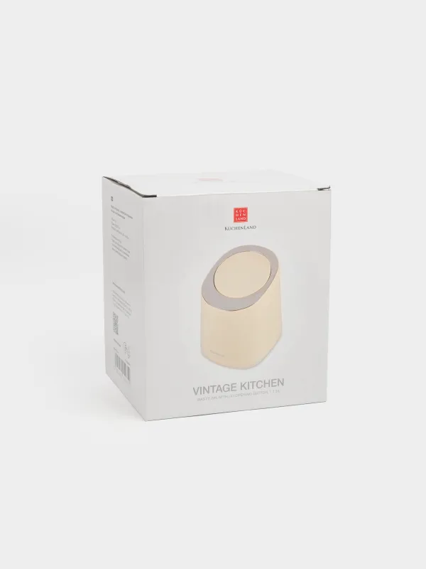 Ведро для мусора, 1,3 л, с кнопкой для открывания крышки, пластик, бежевое, Vintage kitchen, image-5