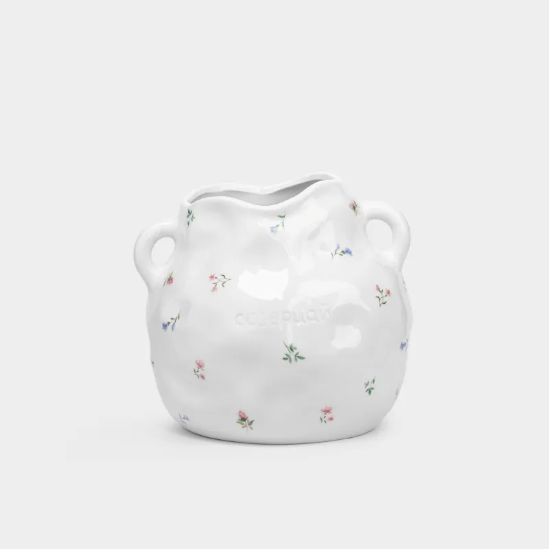 Ваза для цветов, 19 см, с ручками, керамика D, молочная, Нежные цветы, El flora