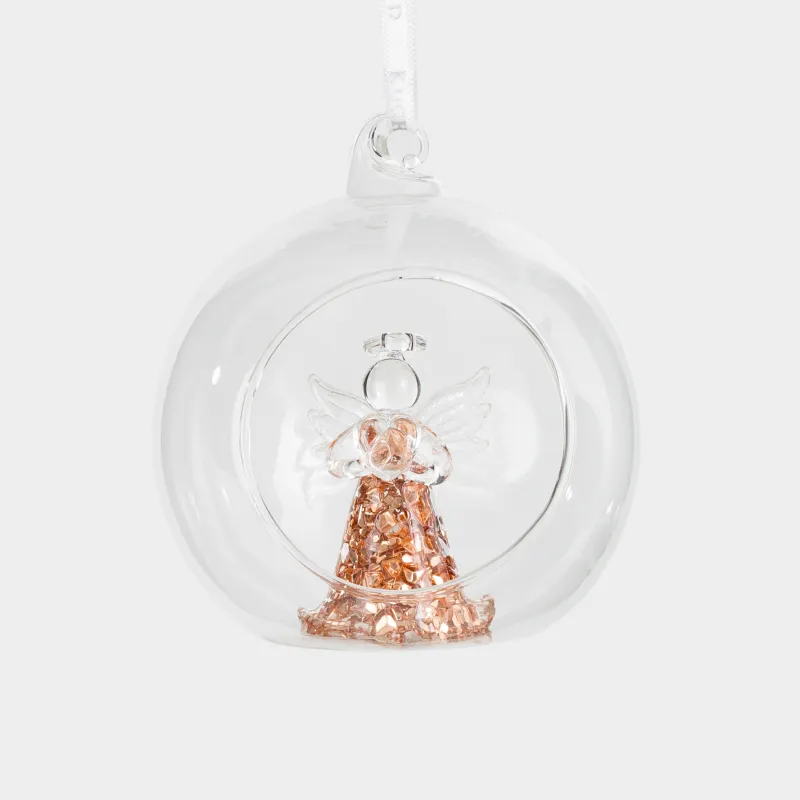 Шырша ойыншығы, 8 см, шыны, Ішінде періштесі бар шар, періште мүсіні