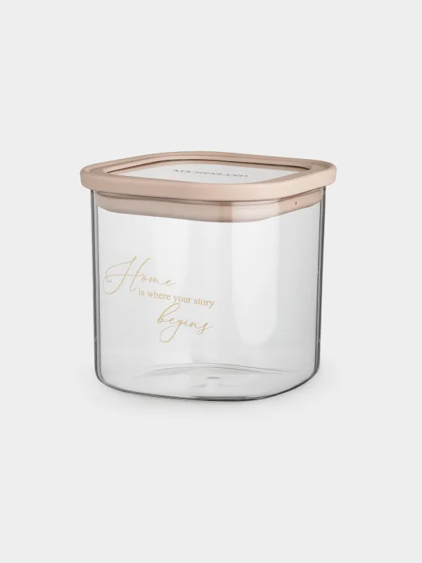 Банка для сыпучих продуктов, 510 мл, стекло/силикон, квадратная, бежевая, Verre, image-1