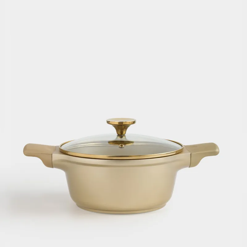 Кәстрөл, 20 см, 2,3 л, қақпағы бар, жабыны бар, алюминий, алтын, Trineli